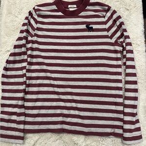 Abercrombie Kids Maroon and Gray Striped Long Sleeve Tee